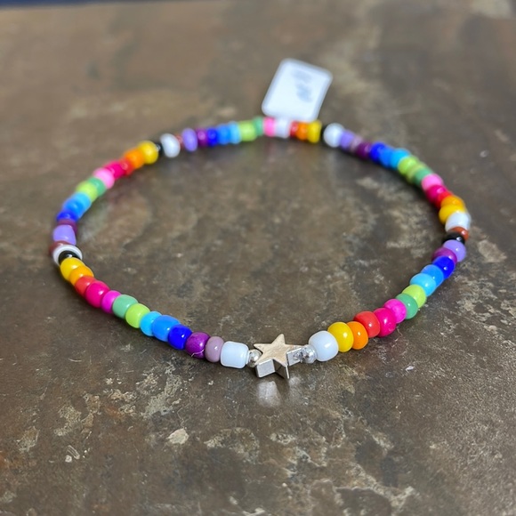 NWT Candy Did It! Handmade Bright Color Beaded Tiny Silver Star Stretch Anklet - Picture 2 of 4
